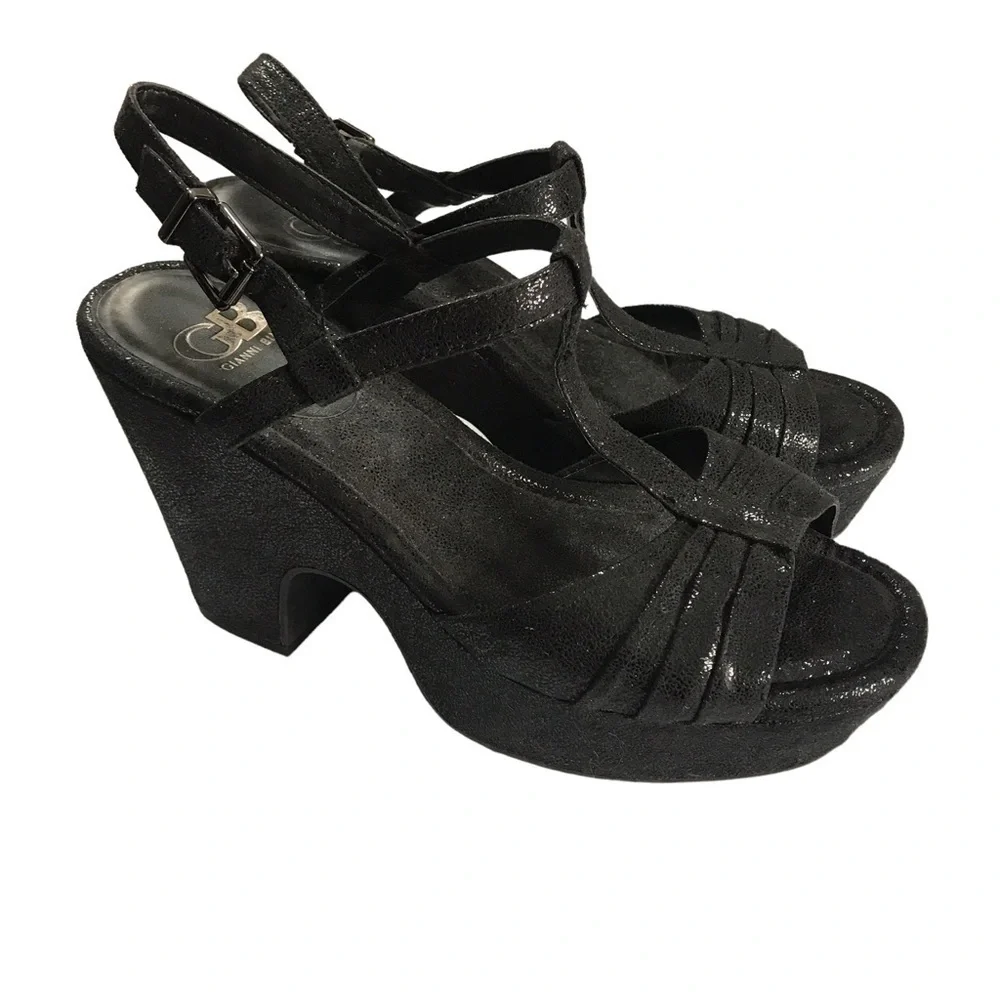 Gianni Bini black sparkle strappy chunky heels size 9M